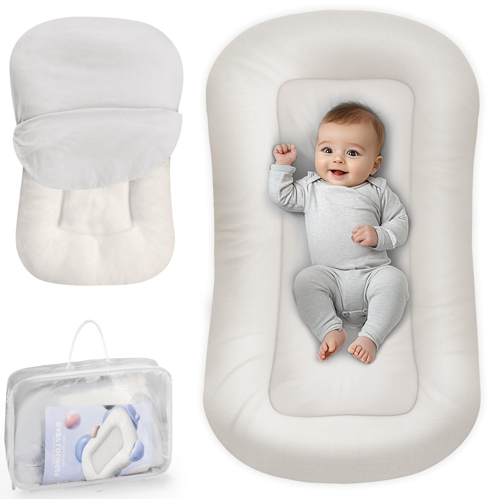 Cpzzkq Baby Lounger with soft cotton cover for breathable newborn comfort.
