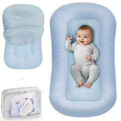 Cpzzkq Baby Lounger ZumaBlue front view shows soft cotton and breathable comfort.