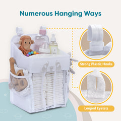 CRADLE STAR hanging diaper caddy mounted on wall saves space in small nurseries