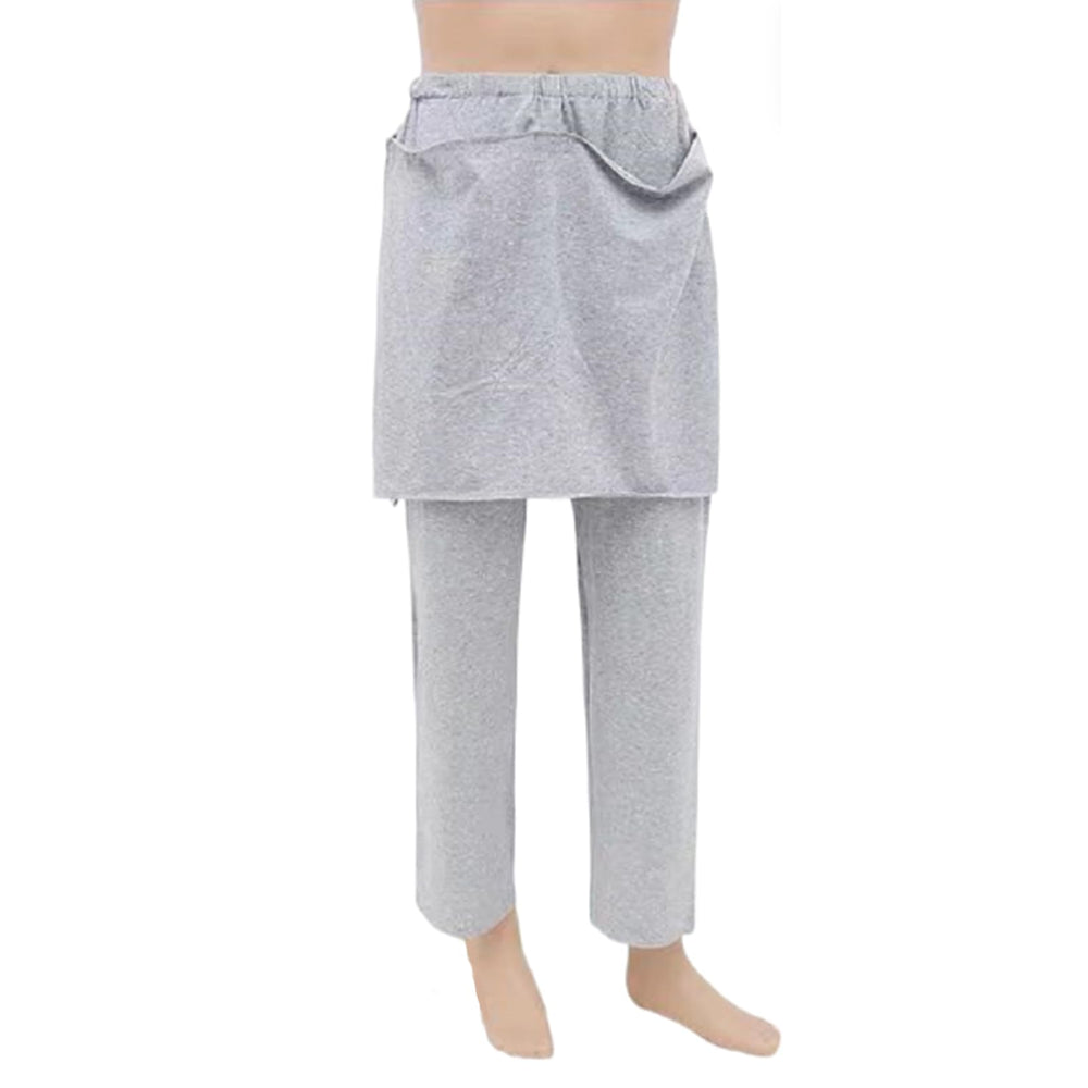 CRAZY ROSA Patient Care Trousers in gray with front-open design for easy daytime changes.