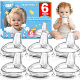 CRAZYTHUR sippy nipples six-pack front view, durable and easy to swap between bottles