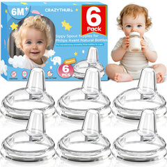 CRAZYTHUR sippy nipples six-pack front view, durable and easy to swap between bottles