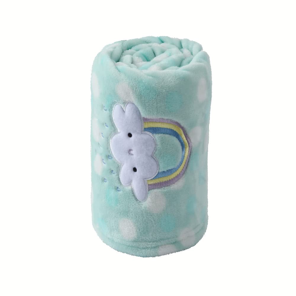 CREVENT 30x40 lightweight plush blanket in green rainbow design for cribs and strollers.