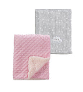 CREVENT baby blanket in grey cloud and pink sherpa, ideal for swaddling and naps.