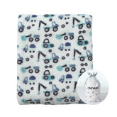 CREVENT blanket front view with blue truck pattern offers cozy warmth for baby