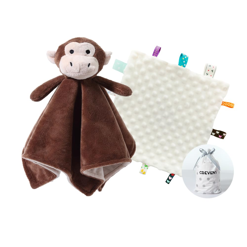 CREVENT Cozy Plush Security Blanket with monkey head for comforting hugs