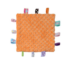 CREVENT tag security blanket shows compact 10x10 size, travel-friendly comfort