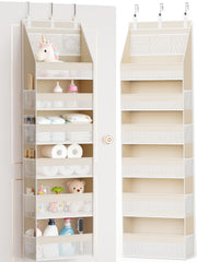 Criusia over-the-door organizer with six shelves keeping towels neatly arranged.