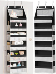 Criusia over-the-door organizer six-shelf stores towels and small items neatly.