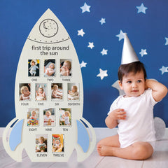 CroBlissful rocket photo board front view for displaying monthly baby photos