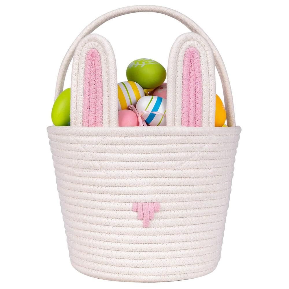 Cubeland Easter Bunny Basket pink and white, ideal for kids' egg hunts and gifts.