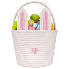 Cubeland Easter Bunny Basket pink and white, ideal for kids' egg hunts and gifts.