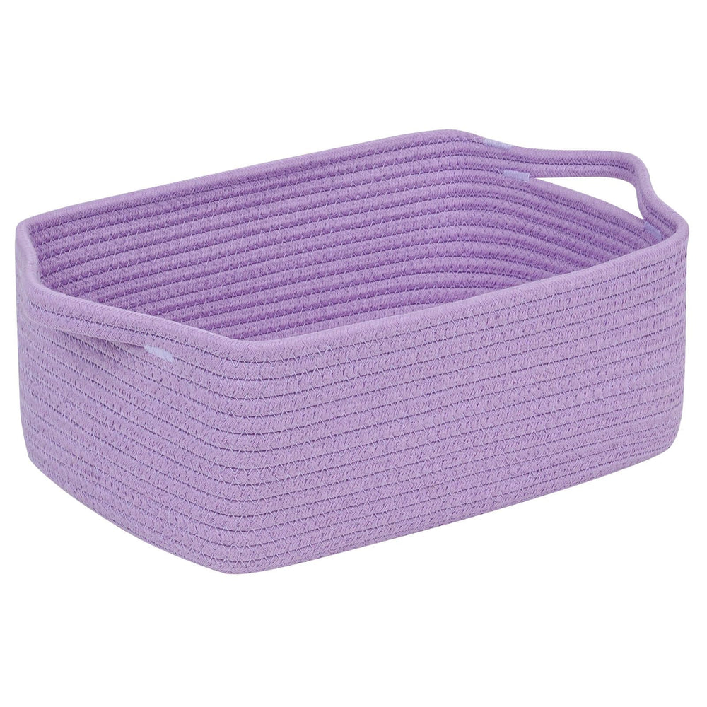 Cubeland purple cotton rope basket with handles on a shelf for easy access