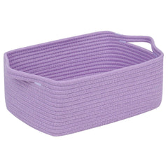 Cubeland purple cotton rope basket with handles on a shelf for easy access