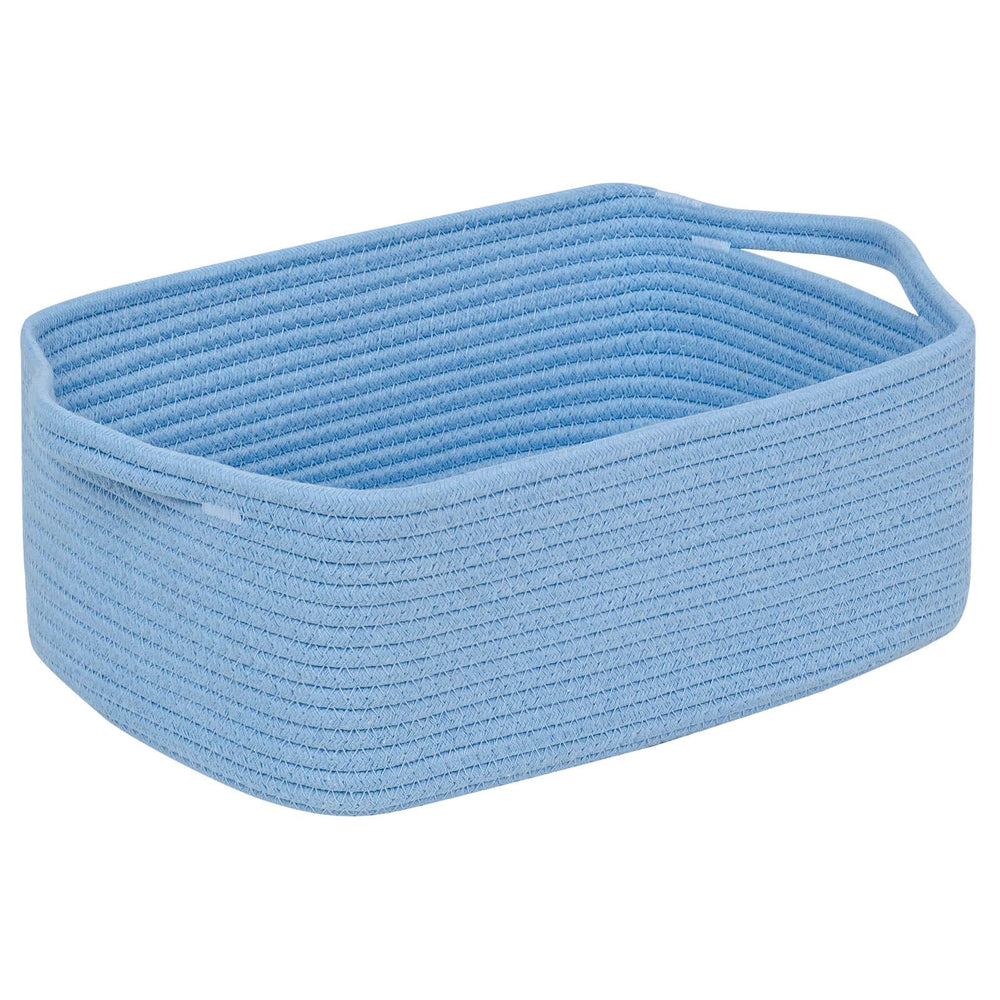 CubesLand small blue cotton rope basket front view, compact and space-saving design.