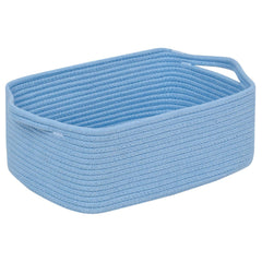 CubesLand small blue cotton rope basket front view, compact and space-saving design.