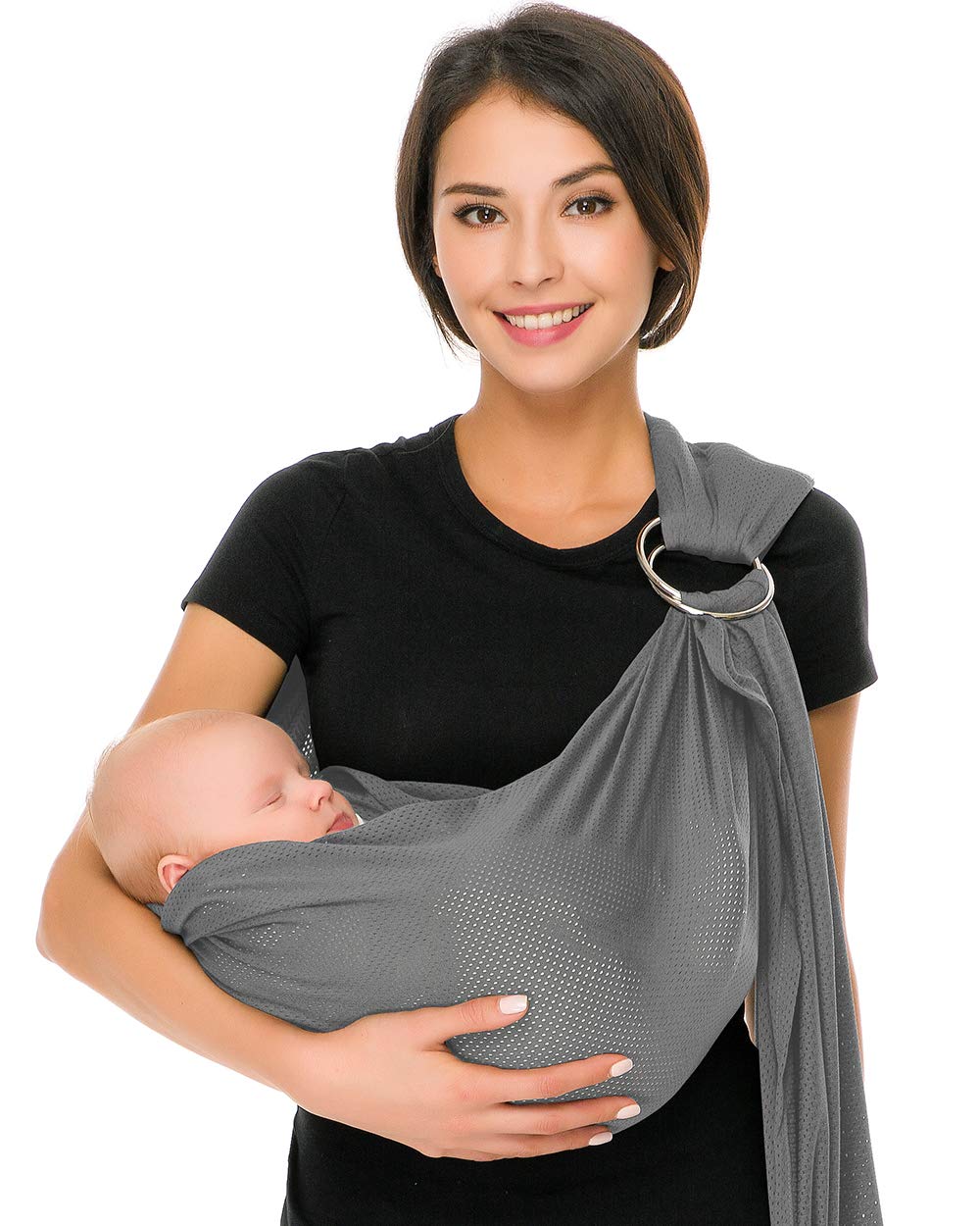 Cuby Water Baby Sling light gray worn for warm-weather comfort and bonding