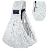 CUBY Wrap Baby Sling in blue flower pattern, breathable cotton for everyday comfort.