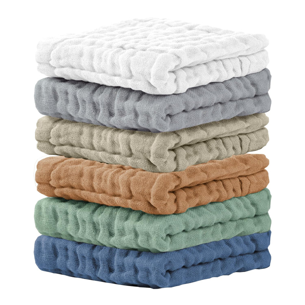 Cuddle Campus 6-pack baby washcloths in soft muslin for gentle newborn bath time