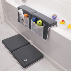 Cuddling Baby bath kneeler gray knee pad reduces knee strain during bath time.