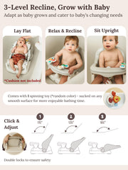 Cuddo Baby bath seat with 3-level adjustment for newborn to toddler comfort.