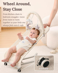 CuddoBaby bouncer beige with hanging toys promoting early hand-eye coordination