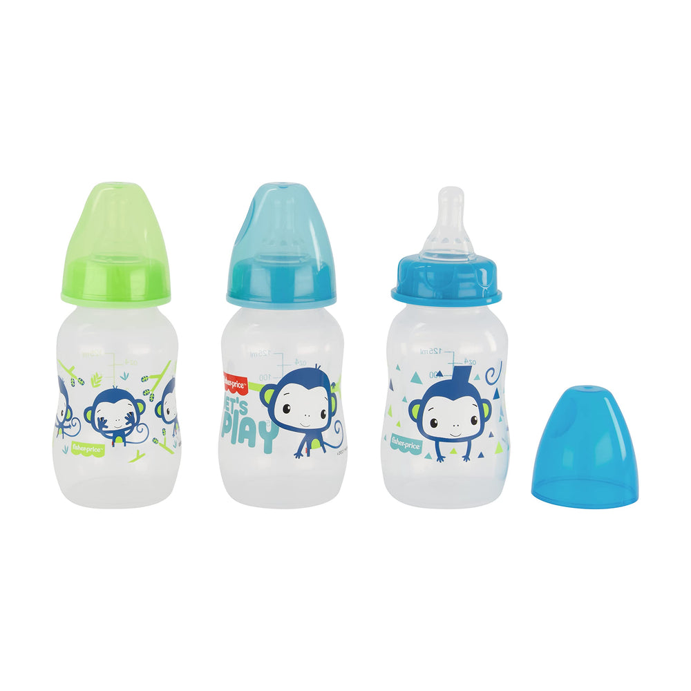Cudlie Fisher Price 3-pack bottles packshot highlighting durable, leak-resistant design