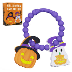 CulinaCraft pumpkin teether for infants provides soothing relief and Halloween charm.