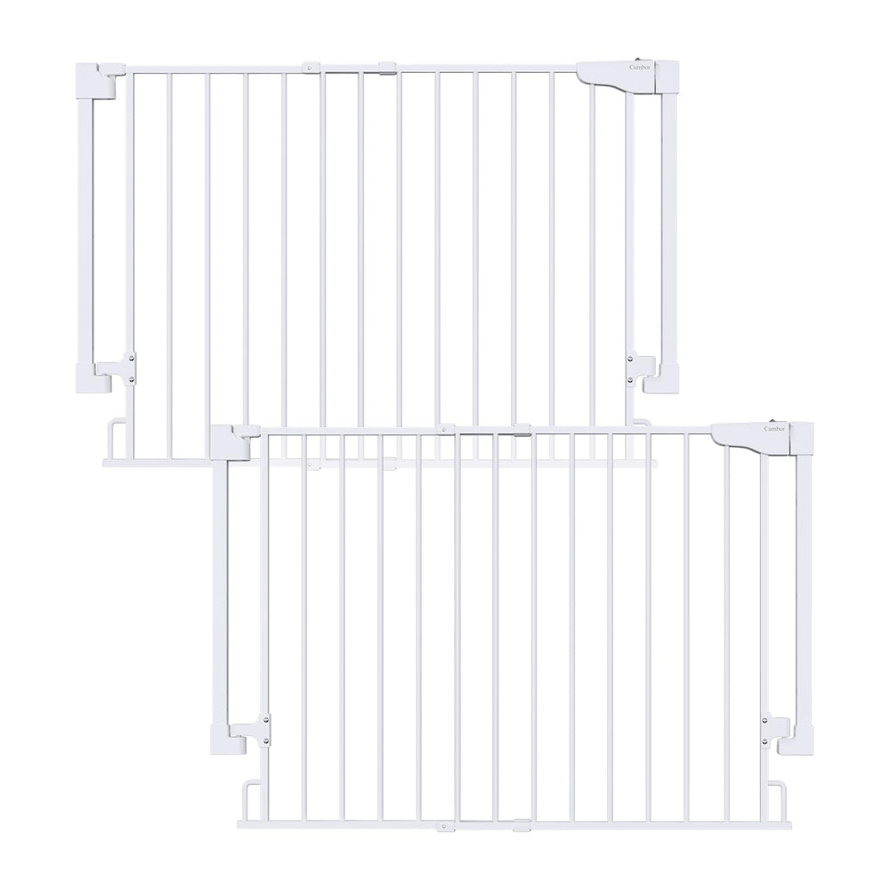 Cumbor 2-pack baby gate at stairs opening provides secure wide protection.