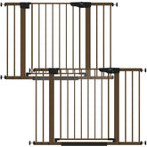 Cumbor 2-pack baby gate on stairs in brown, safe passage for child and pet.