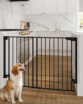 Cumbor 34-inch extra tall gate top view shows sturdy hardware for stairs safety.