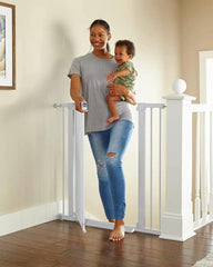Cumbor 36in extra tall baby gate for stairs in white finish keeps toddlers secure
