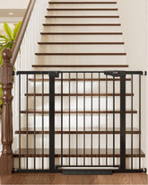 Cumbor 36-inch extra-tall baby gate on stairs ensures safer access.