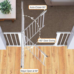 Cumbor white gate showing double-lock safety mechanism