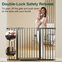 Cumbor gate pressure-mounted installation demonstrates wall-friendly, drill-free setup.