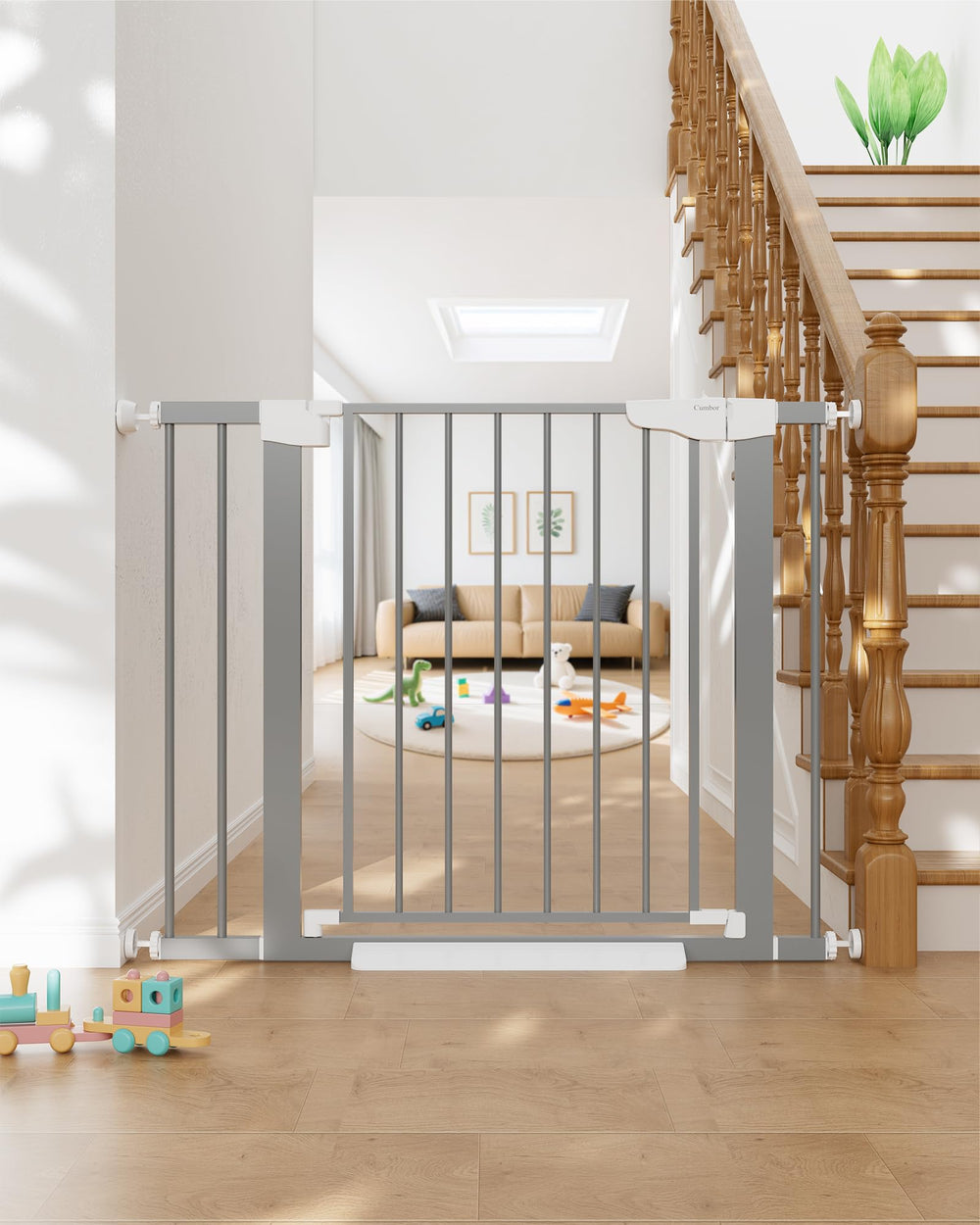 Cumbor baby gate stair installation shows secure stair protection for children