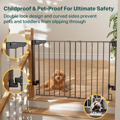 Gate features curved sides and double-lock safety