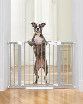 Cumbor baby gate on stairs with wide opening for easy passage