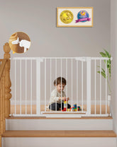 Cumbor baby gate with wide opening fits up to 51.5 inches for easy stroller passage.