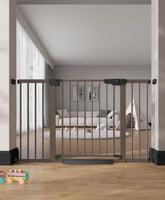 Cumbor brown gate on stairs with wide opening for large stair entries