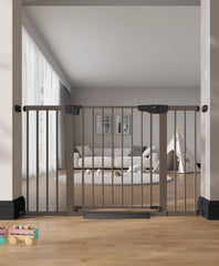 Cumbor brown gate on stairs with wide opening for large stair entries