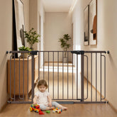 Cumbor extra-wide baby gate full view shows sturdy design for safe hallways.