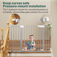 Cumbor pressure mount installation shown in hallway without tools.
