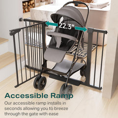 Cumbor width-adjustable gate fits openings from 29.7 to 46 inches.