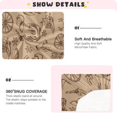 CUPADA Vintage Western crib sheet featuring all-around elastic for secure fit in crib.