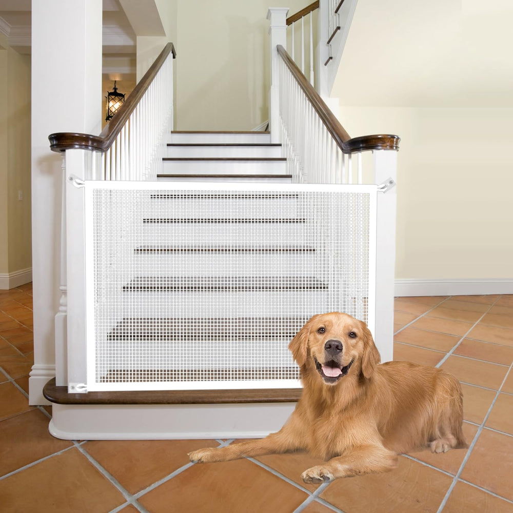 Cupount baby gate stairs white front view shows a clear barrier for safe stairs