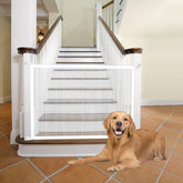 Cupount baby gate stairs white front view shows a clear barrier for safe stairs