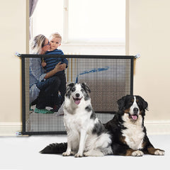 Cupount dog gate in doorway mesh area keeps pets contained.