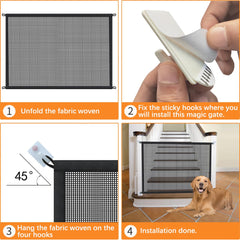 Cupount dog gate installation with hooks ensures secure, damage-free fit.