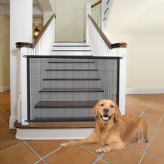 Cupount dog gate on stairs with mesh guard for safe pet access.